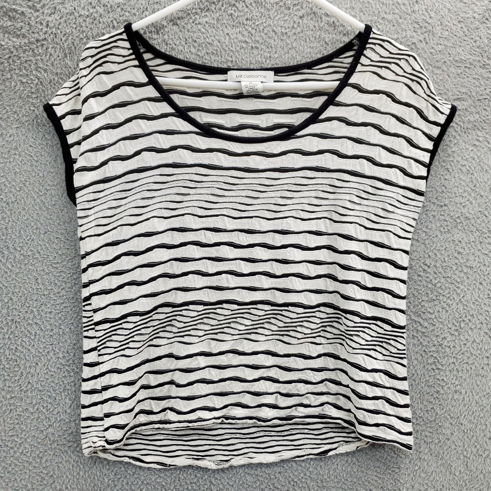 Liz Claiborne Textured Striped Top Shirt Womens Size Medium